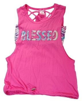 No Boundaries Hot Pink 'Blessed' Girls' Juniors Tank with Lattice Back NWOT
